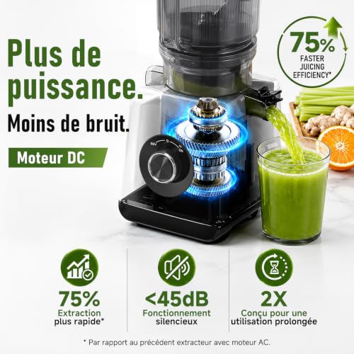 AAOBOSI Extracteur de Jus à Froid 2,5L, Goulotte Extra-Large de 165 mm | pour Fruits et Légumes Entiers, Filtre 3-en-1 (Jus, Sorbets et Boissons Végétales), Rendement Élevé en Jus, Facile à Nettoyer