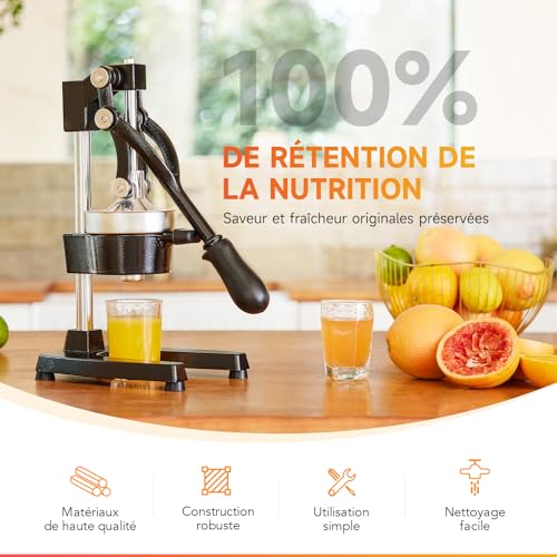CO-Z Professional Manual Citrus Press Silent Stainless Steel Food Grade Grinder Juice Press Orange Lime Lemon Apple Fruit Black