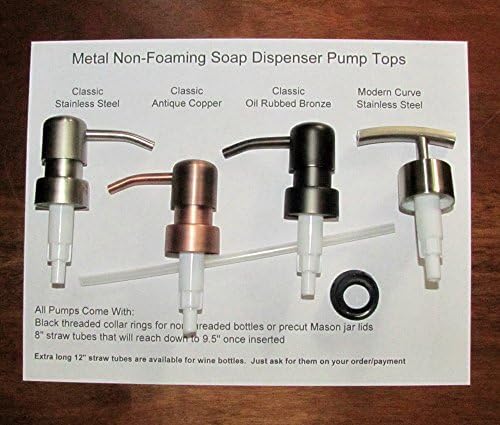 Soap Dispenser Pump Replacement for Liquor Bottle, Wine Bottle, Mason Jar Lid, 12" Tube and Collar Ring (Modern Curve)