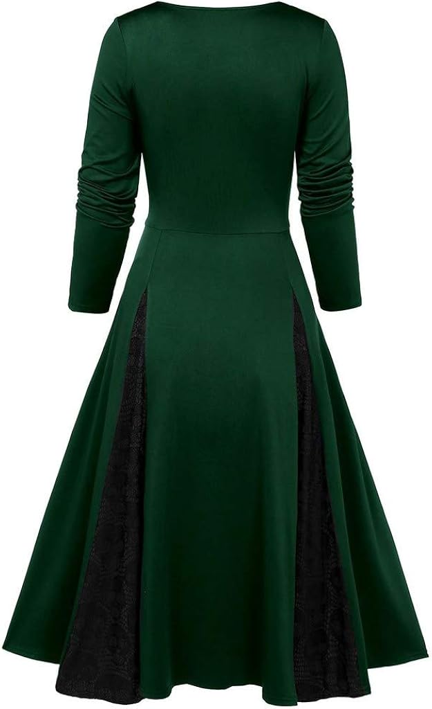 Gothic Kleidung Damen Mittelalter Renaissance Kleid Halloween Totenkopf Spitzeneinsatz Scheinknopf Bowknot Kleid Mittelalterliche Kostum Kleid Punk Gothic Karneval Kleider Party Bekleidung
