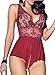 JuicyRose Women Sexy Lingerie Teddies Sheer Lace Halter Babydoll Crotchless (US M/Tag L, Red)