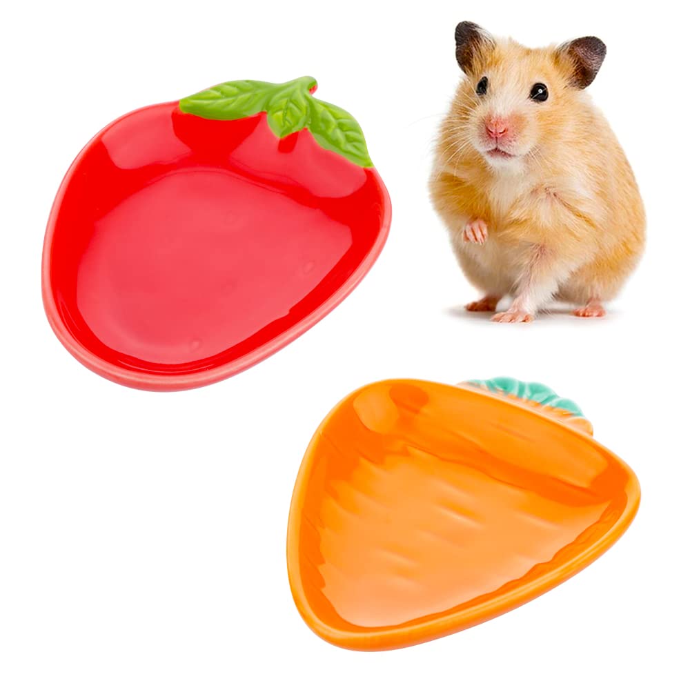 View 1 of 2 Pcs Hamster Ceramic Food Bowl, Cute Shape Anti-Turning Dish for Hamster Gerbil Hedgehog Guinea Pig Rat Rodent