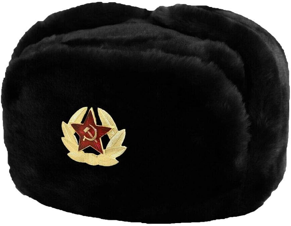 FLAVES FASHION Mens Ushanka Cossack Russian Fake Fur Trapper Ski Hat Winter Warm Trapper Hat Black (Black)