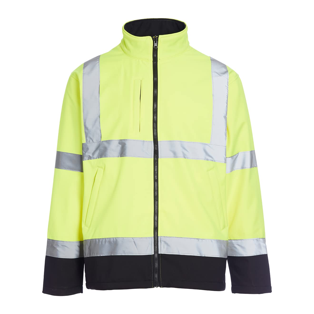 Blackrock Hi Vis Yellow & Black Soft Shell Jacket, Men's & Women's, Warm, Windproof & Water Resistant, High Visibility Reflective Safety Wear, Fully EN Certified - XL