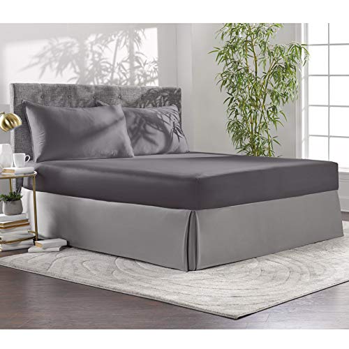 Pure Bamboo Sheets - Queen Size Bed Sheets 4pc Set - 100% Organic Bamboo - Incredibly Soft - Fits Up to 16" Mattress - 1 Fitted Sheet, 1 Flat Sheet, 2 Pillowcases (Queen, Stone Grey)