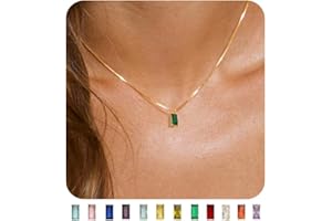 FUNEIA Diamond Necklaces for Women 14K Gold Plated Emerald Birthstone Necklace for Women Mothers Dainty Gold Necklace Blue Green Cubic Zirconia Pendant Necklace Birthday Gifts for Women Jewelry