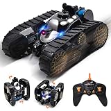 Ulvench Rechargeable RC Tank Car Gifts Toy with Music LED Light, 360-degree Rotating Flip Stunt Vehicle, High Speed Tank Auto,Present Xmas for Boys Girls Teens and Children.