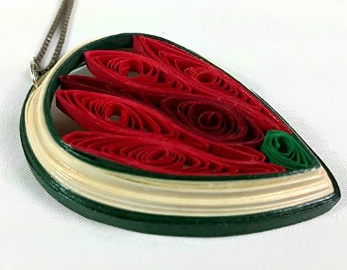 Red Lotus Large Teardrop Pendant Chunky Paper Quilling Necklace