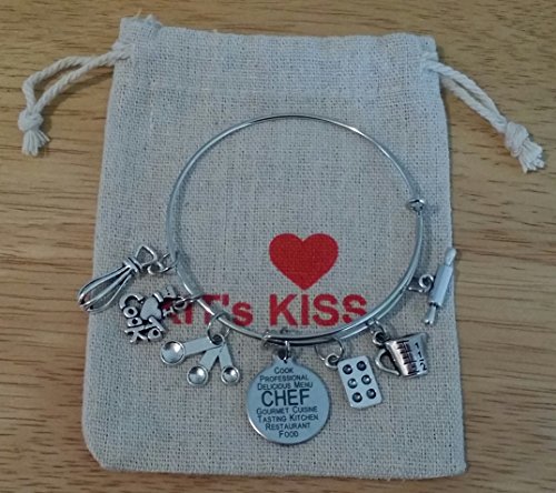 Chef bracelet, Chef jewelry, kitche charm bracelet, I love to cook bracelet, rolling pin, Cake Mold Baking Pan, Measuring spoon, Measuring cup, Egg Beater, Chef charm bracelet, Chef bangle bracelet