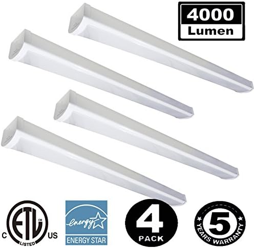 LED Wraparound Light 4FT,LED Shop Light in for Garage，5000K Cool White, 4000 Lumens, Damp Rated, 110-277V, Frost Cover, CRI80, ETL Listed, Estar Listed, 50K 4-Pack