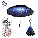 ELOVTOP Inverted Umbrella, Windproof Cars Double Layer Folding Reverse Umbrella (Star Sky)