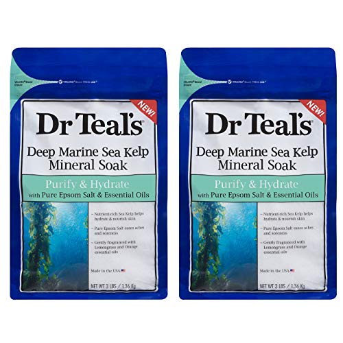Dr Teal’s Epsom Salt Sea Kelp Sea Mineral Bath Soaking Solution – Purify & Hydrate – Pack of 2, 3 lb Resealable Bags – Moisturize Your Skin, Relieve Stress and Sore Muscles
