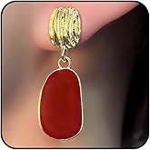 Burgundy Enamel Oval Dangle Earrings for Women Vintage Gold Hammered Geometric Drop Statement Earrings Retro Dripping Oil Earrings Red Fashion Jewelry