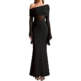 JKMNAO Women One Shoulder Long Sleeve Maxi Dress Bodycon Cut Out Long Formal Wedding Guest Dresses
