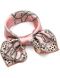100% Pure Mulberry Silk Small Square Scarf -21' x 21'- Breathable Lightweight Neckerchief -Digital Printed Headscarf (Pink Leopard)