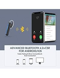 Mpow [Gen 2] EM10 Auriculares Bluetooth 16 horas de reproducción y micrófono de cancelación de ruido dual, auricular Bluetooth V4.2, auricular inalámbrico para teléfono móvil