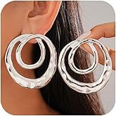 Statement Chunky Gold Double Round Circle Earrings for Women Large Hollow Spiral Geometric Drop Dangle Earring Prom Party Jewelry Accessories Y2K Gift