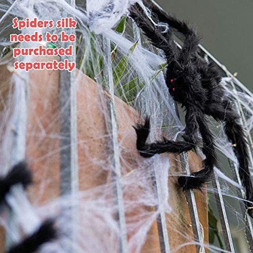Pengxian Halloween Props Spiders, Furry Black Giant Spiders for Halloween Yard Door & Outdoor Decor With Spider Webs