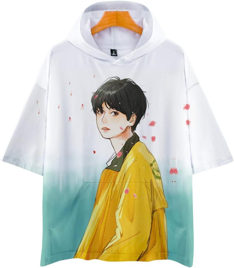 APHT Unisex BTS 3D Hoodie Short Sleeve T-Shirt for Men Women Teen Bangtan Boys Jin Suga J-Hope RM Jimin V Jung Kook Summer Tops Sweater Pullover Jackets
