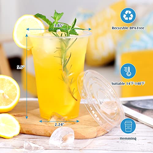 TashiBox [68 Sets 24 oz Plastic cups with flat lids, Crystal Clear