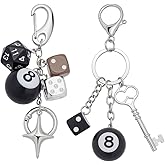 PLIGREAT 2 Pcs Lucky Black 8 Ball Keychain, Aesthetic Bag Charms Magic Ball Key Chain with Dice Star Charm Keychain Key Decor Accessory for Bag Purse Handbag Backpack Keys, 2 Styles