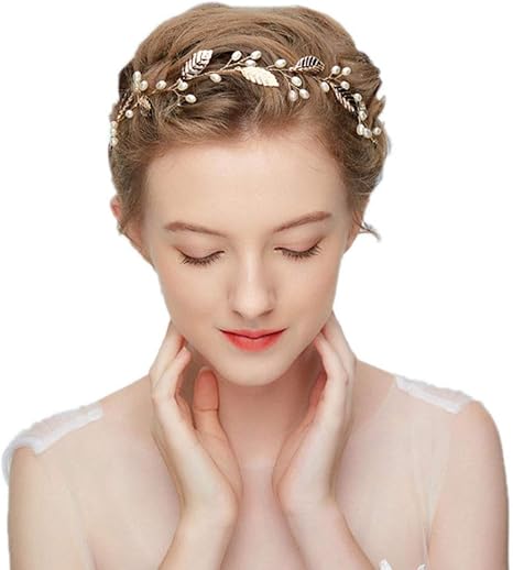 Amazon Co Jp ブライダルヘッドピースパール手作りヘッドバンドリーフ合金ティアラブライダルヘッドバンドウェディング花嫁介添人ゴールデンヘッドバンドヘアアクセサリー ホーム キッチン