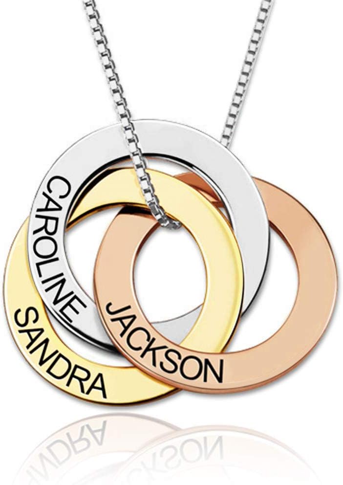 Russian Ring Necklace with Engraving 3 Rings 3 Names in Sterling Silver Rose Gold—Personalized Three Ring Necklace for her
