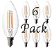 Bioluz LED 92 CRI E12 LED Candelabra Bulbs 60 Watt (5.5W) Warm White 2700K Clear LED Filamament Candle Bulb Dimmable UL Listed Title 20 6-Pack