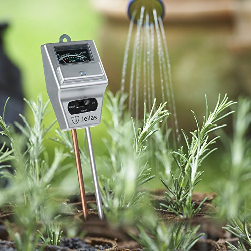 Jellas Soil pH Meter 3-In-1 Soil Moisture Meter Moisture Sensor Sunlight pH Soil Test Kits for Home and Garden, Indoor/Outdoor Plants - Silver