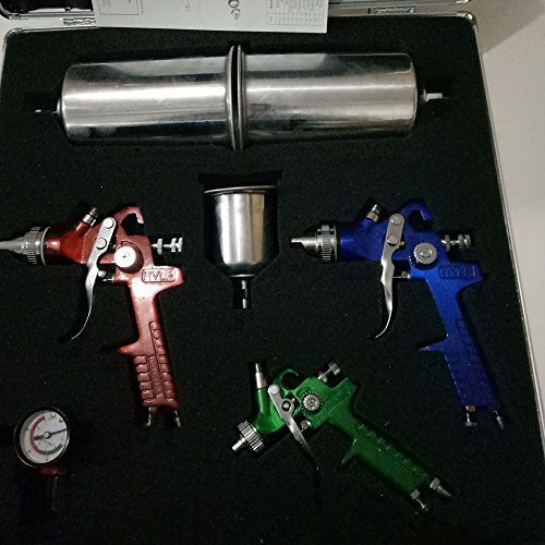 3 Pcs HVLP Air Spray Gun Kit Gravity Feed Automotive Paint Car Primer Detail Basecoat Set