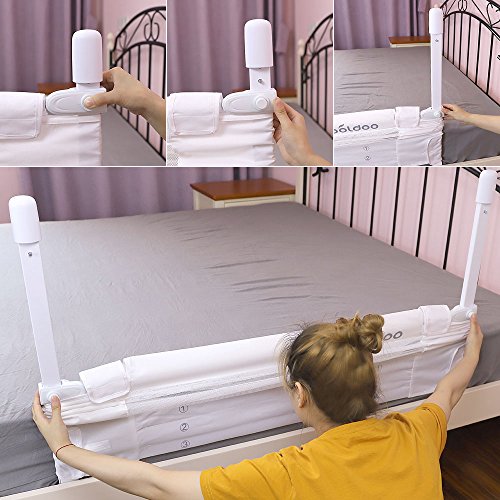KOOLDOO 43" Vertical Lift Toddlers Safety Bed Rail Children Bed Guard with NBR Foam Include 1Pc Seat Belt (White)