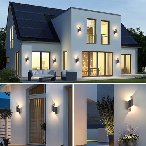 KUKAK Indoor/Outdoor Wall Lamp, 10 W LED Wall Lamp, IP65 Waterproof, Bedroom Wall Lamp, Warm White 3000K, Garden Wall Lamp, Living Room, Dark Grey