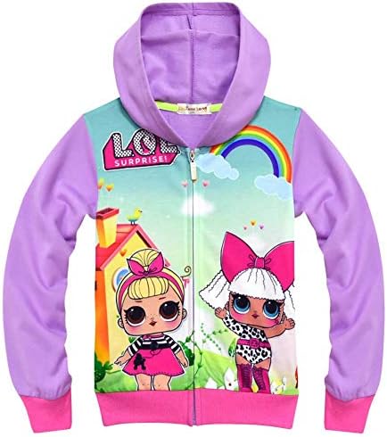 zaring Girls Zip Hoodie Sweatshirt Children Coat Cartoon Jacket Outwear Doll Surprise