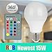 E27 15W RGB LED Light Bulb 16 Colors Changing Dimmable Multi Color LED Light with IR Remote Control 360° Beam Angle LED Lamp 85-265V for Home Decoration/Bar/Party/KTV Mood Lighting