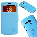 Nilkin Smart Wake Up/Sleep View Window Flip PU Leather Hard Case Slim Cover for Motorola Moto G - Retail Packaging - Blue