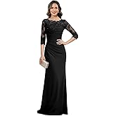 Wjque Long Mother of The Bride Dresses for Women Lace Appliques Chiffon Sequin Half Sleeve Formal Wedding Guest Dress