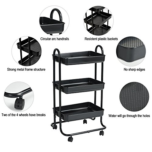 image for 3-Tier Utility Rolling Cart-Aingoo Strong Metal Frame and Resistent Pl