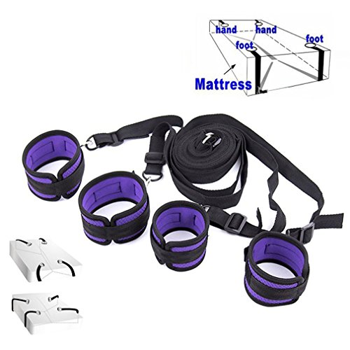 B&M's Mart Super Soft and Comfort 4-Pics Kits with Mouth Gag, Floggers, Eye mask, Handcuffs Adjustable Cuffs Rele Strap - Cosplay Accessories (Purple)