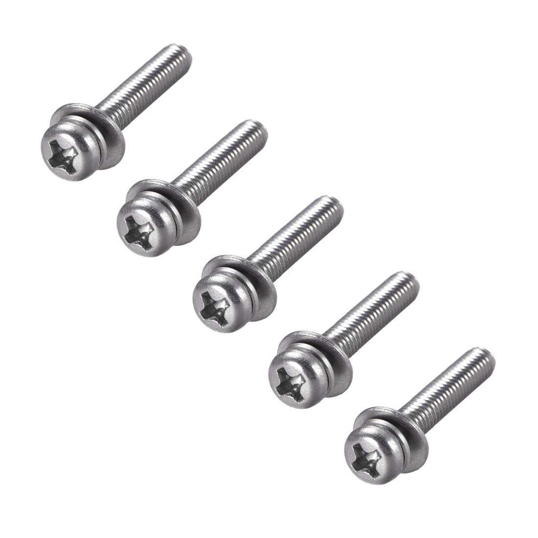 sourcing map M4 x 25mm Stainless Steel Phillips Pan Head Machine Screws Bolts Combine with Spring Washer and Plain Washers 5pcs