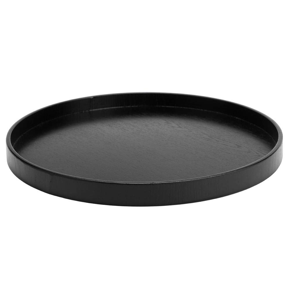 Wooden Round Black Anti-Slip Tea Tray, Serving Table for Home Shop Office Bar Use, 27cm or 30cm (30cm)