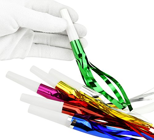 FiveSeasonStuff 60 Count Metallic Fringed Blowouts| Party Blowers| Noisemakers| Whistles for New Year Party, Birthday, Assorted Colors