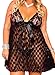 IWISHME Womens Sexy Mesh Babydoll Lingerie Set with Polka Dots (XL, Black)