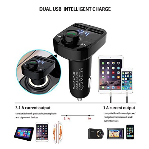 MIYA Bluetooth FM Transmitter, Wireless Car Music Player Dual USB Car Charger with LED Display Radio Adapter Car Kit Support SD/TF Card Hands-Free Calling Compatible iPhone Samsung Smartphones