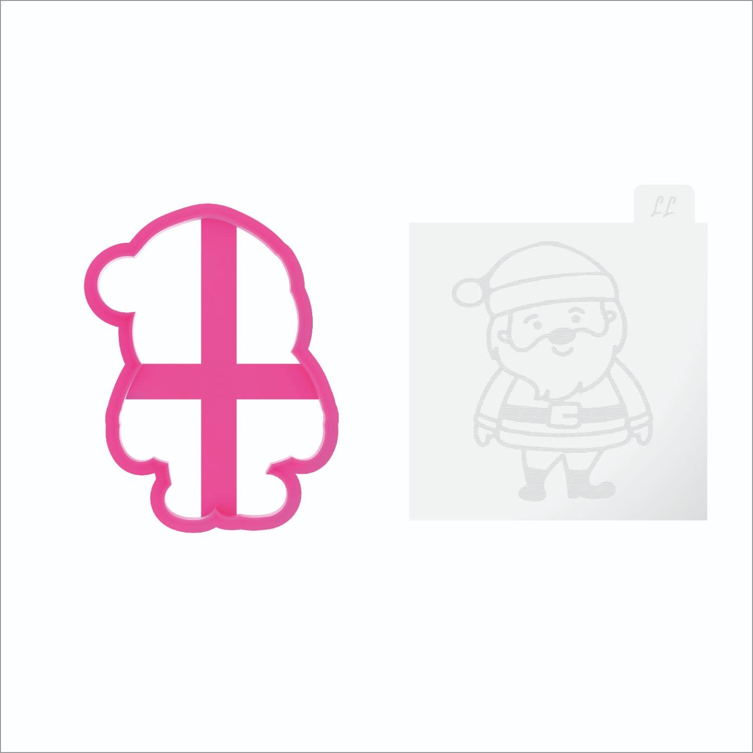 LissieLou Santa Cookie Cutter and Embosser Christmas Icing Stamp Fondant Embosser - Light Pink/Clear