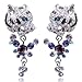 EVER FAITH Austrian Crystal Gorgeous Tiger Flower Teardrop Necklace Earrings Set Purple Silver-Tone