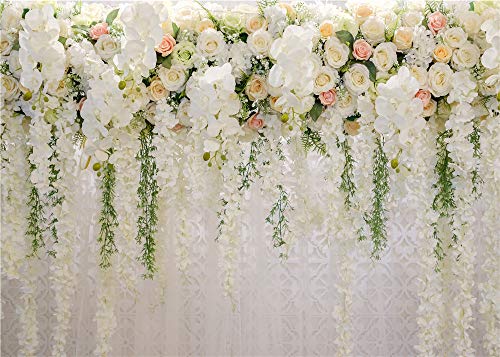 Fanghui 7x5FT 3D Rose Floral Photography Backdrops Wedding Bridal Shower Flowers Photo Booth Background Dessert Table Party Decoration Supplies Studio Props Vinyl Banner - Thumbnail 2