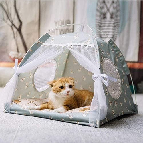 Cat Tent Cave Bed with Removable Cushion,2-In-1 Cat Dog Teepee Bed House Cat Nest Sleeping Bag,Pet Indoor Outdoor House Detachable Breathable Mesh,Four Seasons Universal (Light Blue, L:58x58x56CM)