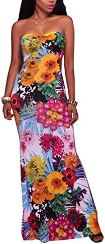 LightlyKiss Women's Sexy Floral Print Wrap Chest Off Shoulder Bodycon Long Party Maxi Ladies Dress White
