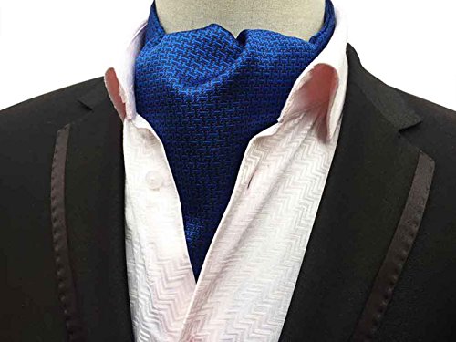 MOHSLEE Men's Light Blue Plaid Silk Suit Cravat Jacquard Woven Ascot Tie Necktie