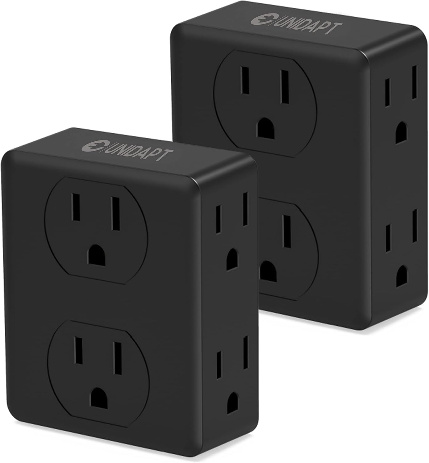 Unidapt Multi Plug Wall Outlet Extender, 6 AC Power Sockets, 2-Pack, Black